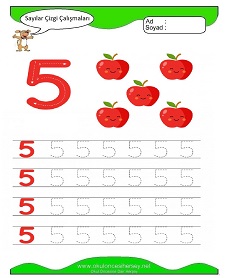 5 Rakamı Çizgi Çalışmaları Çalışma Sayfaları